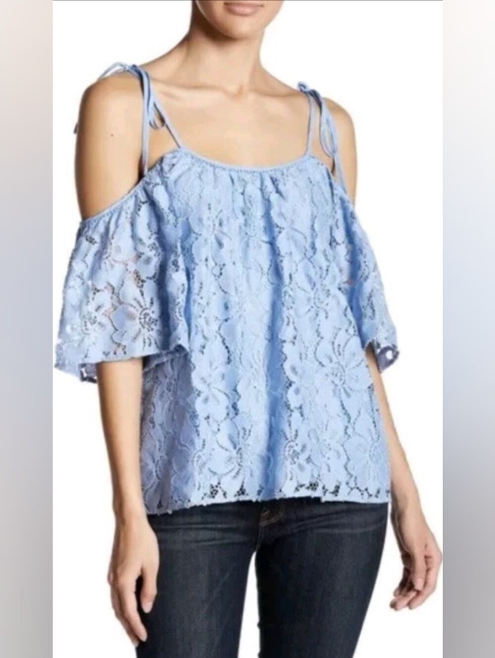 NWT Parker Tessy Crotchet Cold Shoulder Top Lace Blouse Sky Blue Size XS $298